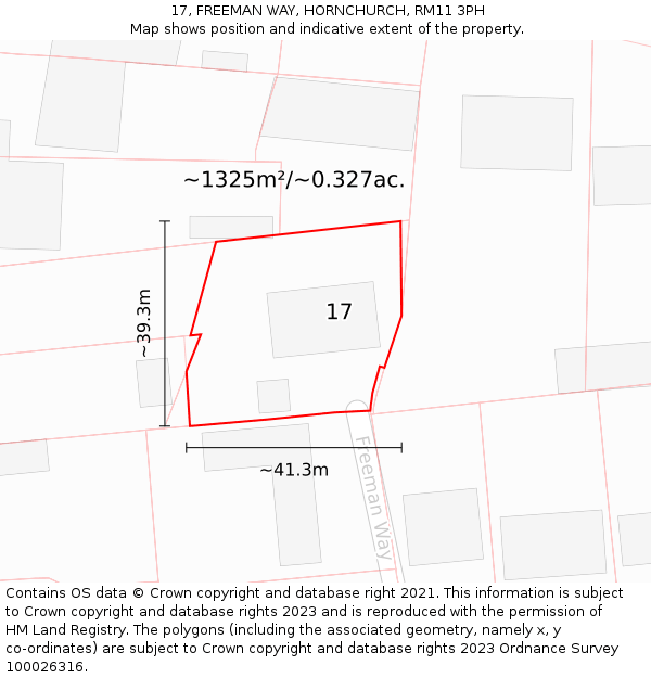 17, FREEMAN WAY, HORNCHURCH, RM11 3PH: Plot and title map