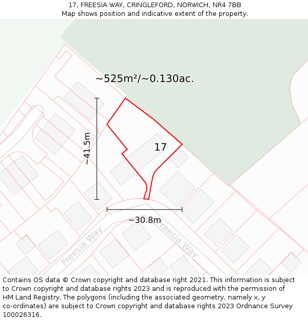 17, FREESIA WAY, CRINGLEFORD, NORWICH, NR4 7BB: Plot and title map