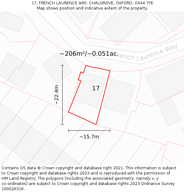 17, FRENCH LAURENCE WAY, CHALGROVE, OXFORD, OX44 7YE: Plot and title map