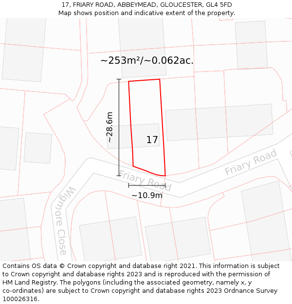17, FRIARY ROAD, ABBEYMEAD, GLOUCESTER, GL4 5FD: Plot and title map