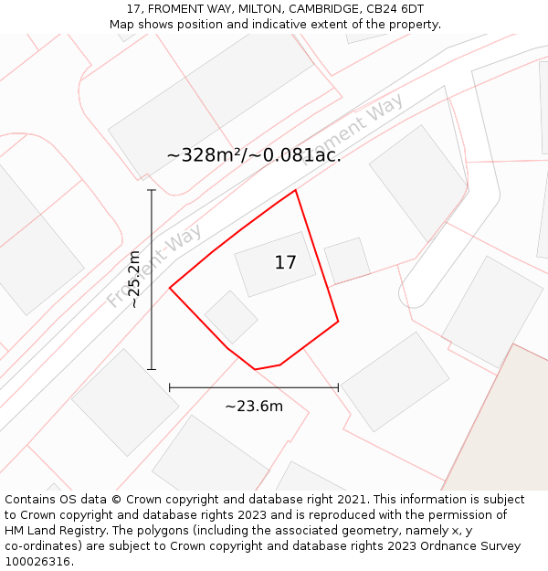 17, FROMENT WAY, MILTON, CAMBRIDGE, CB24 6DT: Plot and title map