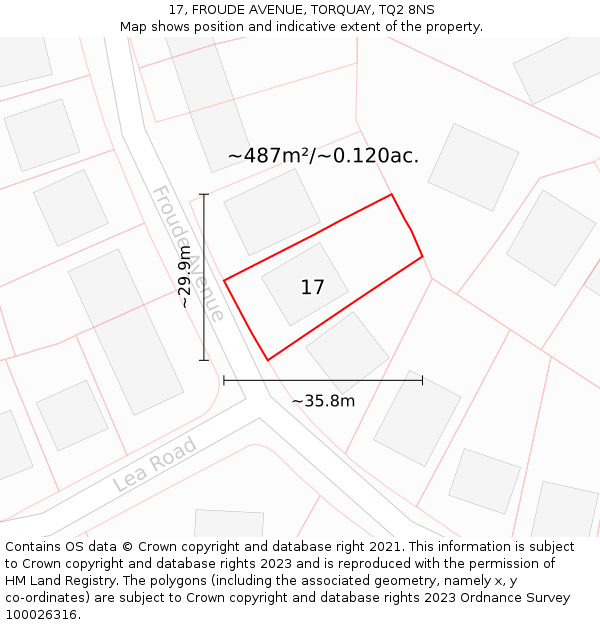 17, FROUDE AVENUE, TORQUAY, TQ2 8NS: Plot and title map