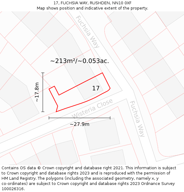17, FUCHSIA WAY, RUSHDEN, NN10 0XF: Plot and title map