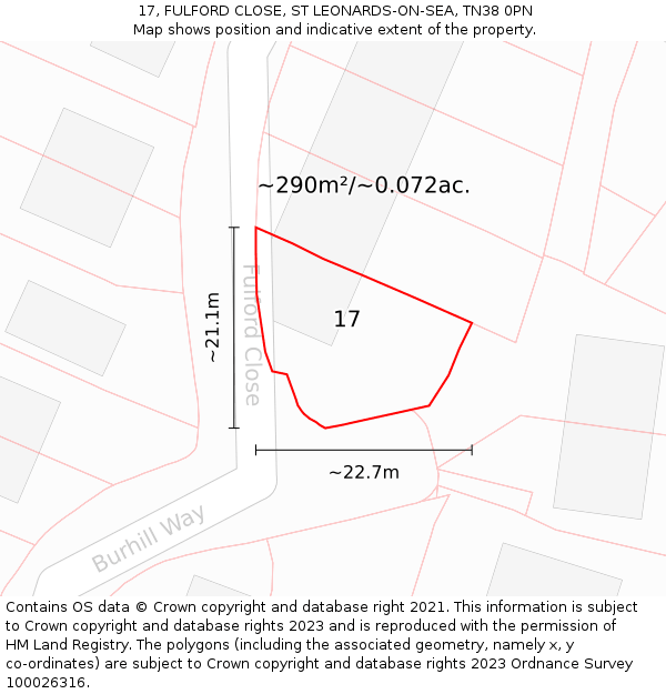 17, FULFORD CLOSE, ST LEONARDS-ON-SEA, TN38 0PN: Plot and title map