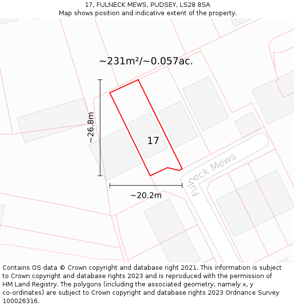 17, FULNECK MEWS, PUDSEY, LS28 8SA: Plot and title map