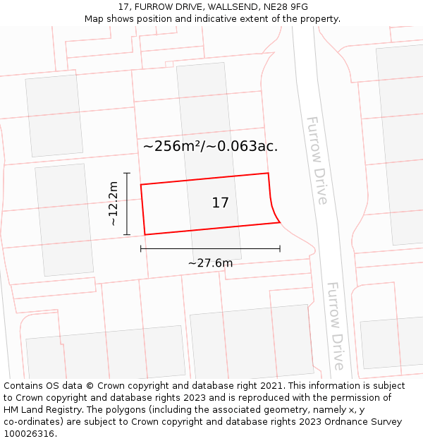 17, FURROW DRIVE, WALLSEND, NE28 9FG: Plot and title map