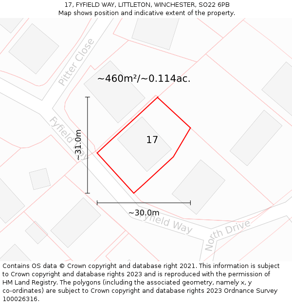 17, FYFIELD WAY, LITTLETON, WINCHESTER, SO22 6PB: Plot and title map