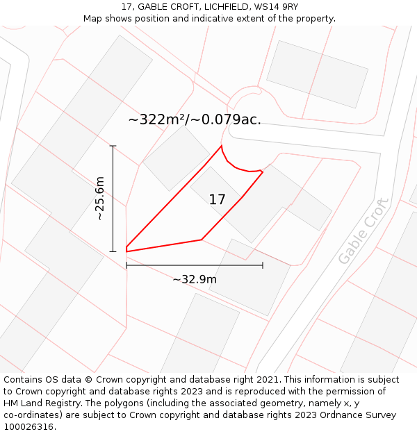 17, GABLE CROFT, LICHFIELD, WS14 9RY: Plot and title map