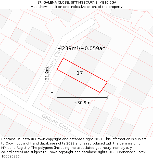 17, GALENA CLOSE, SITTINGBOURNE, ME10 5GA: Plot and title map