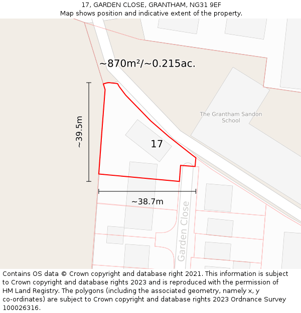 17, GARDEN CLOSE, GRANTHAM, NG31 9EF: Plot and title map
