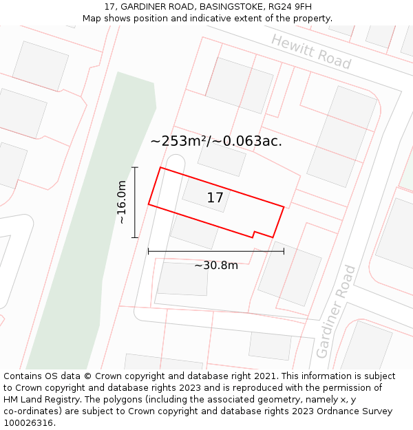 17, GARDINER ROAD, BASINGSTOKE, RG24 9FH: Plot and title map