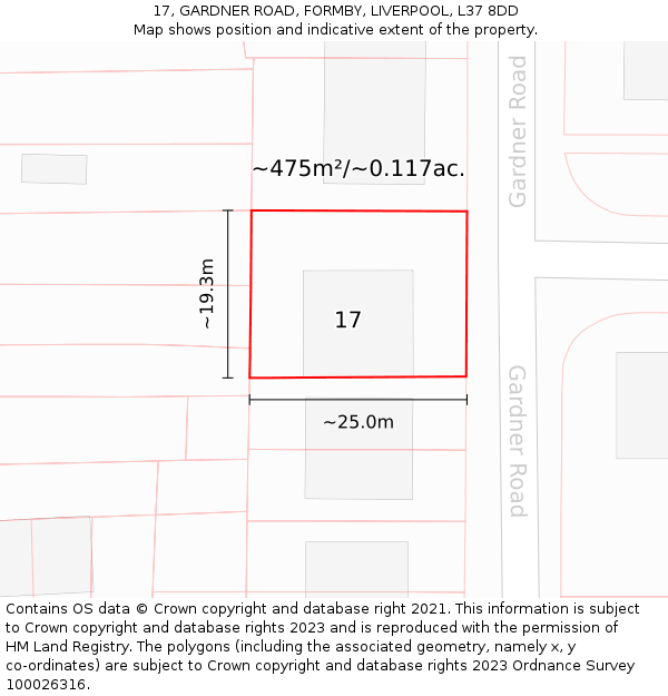 17, GARDNER ROAD, FORMBY, LIVERPOOL, L37 8DD: Plot and title map