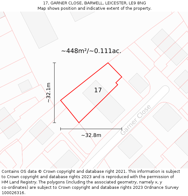 17, GARNER CLOSE, BARWELL, LEICESTER, LE9 8NG: Plot and title map