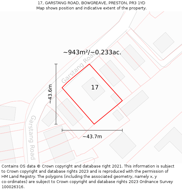 17, GARSTANG ROAD, BOWGREAVE, PRESTON, PR3 1YD: Plot and title map