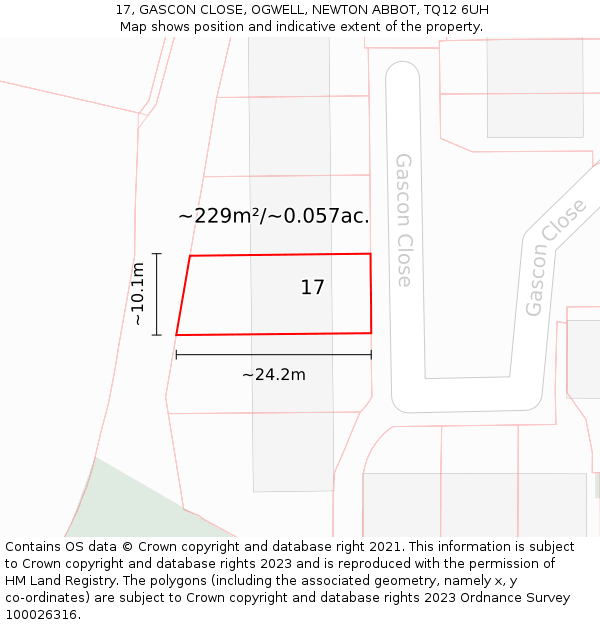 17, GASCON CLOSE, OGWELL, NEWTON ABBOT, TQ12 6UH: Plot and title map