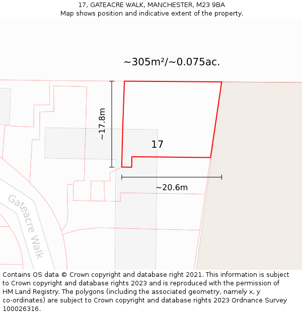 17, GATEACRE WALK, MANCHESTER, M23 9BA: Plot and title map