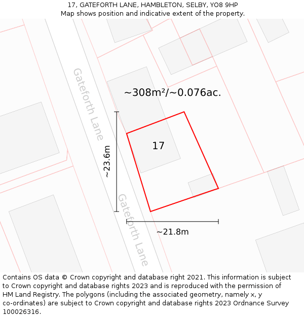 17, GATEFORTH LANE, HAMBLETON, SELBY, YO8 9HP: Plot and title map