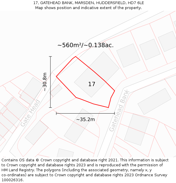 17, GATEHEAD BANK, MARSDEN, HUDDERSFIELD, HD7 6LE: Plot and title map