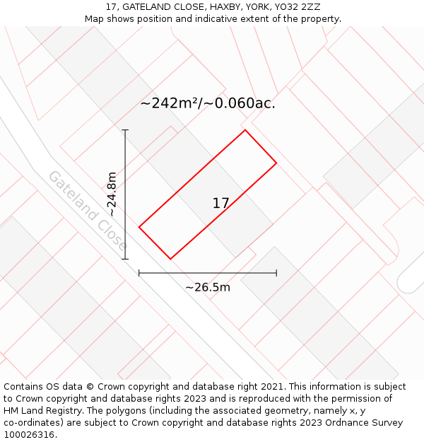 17, GATELAND CLOSE, HAXBY, YORK, YO32 2ZZ: Plot and title map