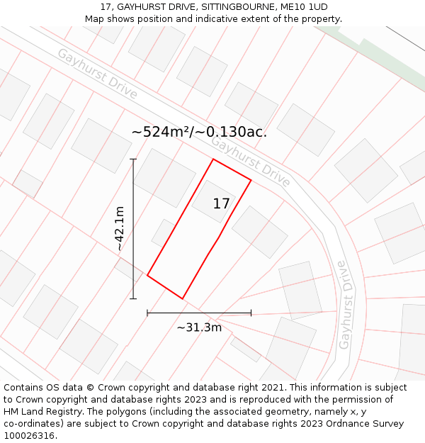 17, GAYHURST DRIVE, SITTINGBOURNE, ME10 1UD: Plot and title map