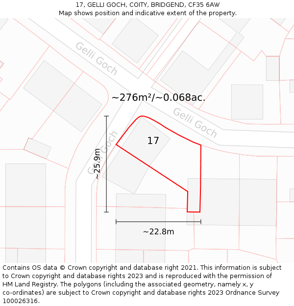 17, GELLI GOCH, COITY, BRIDGEND, CF35 6AW: Plot and title map
