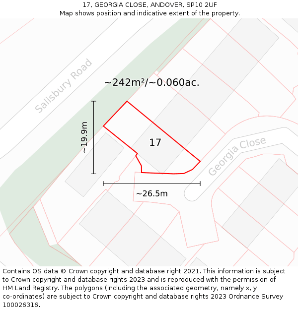 17, GEORGIA CLOSE, ANDOVER, SP10 2UF: Plot and title map
