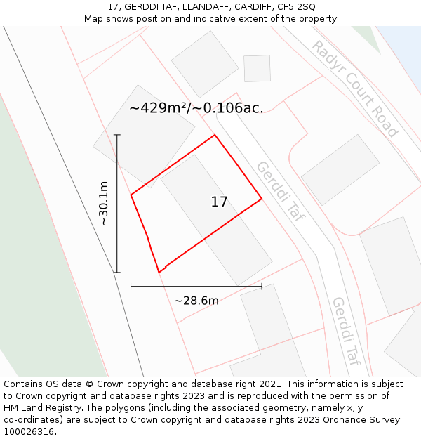 17, GERDDI TAF, LLANDAFF, CARDIFF, CF5 2SQ: Plot and title map