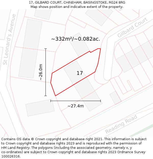 17, GILBARD COURT, CHINEHAM, BASINGSTOKE, RG24 8RG: Plot and title map