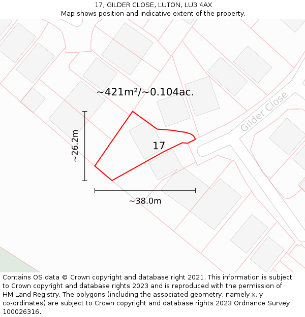 17, GILDER CLOSE, LUTON, LU3 4AX: Plot and title map