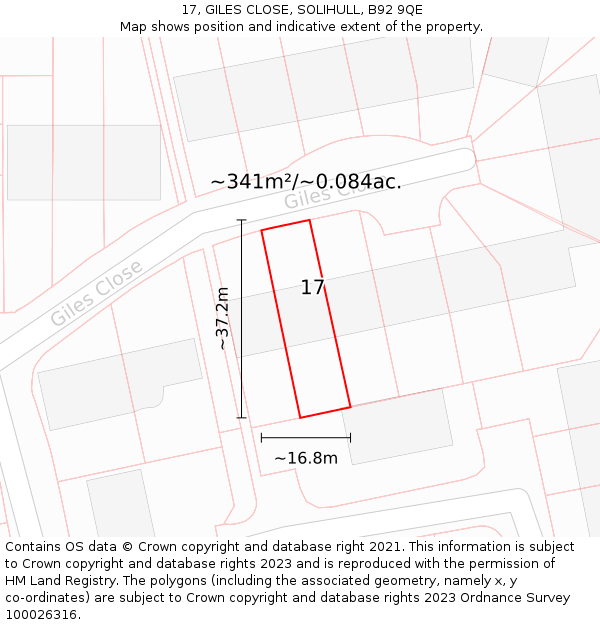 17, GILES CLOSE, SOLIHULL, B92 9QE: Plot and title map