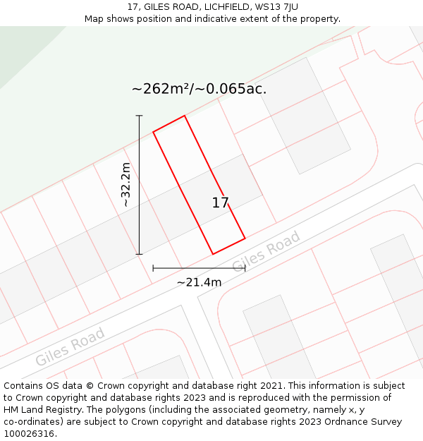 17, GILES ROAD, LICHFIELD, WS13 7JU: Plot and title map