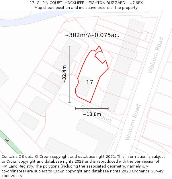 17, GILPIN COURT, HOCKLIFFE, LEIGHTON BUZZARD, LU7 9RX: Plot and title map