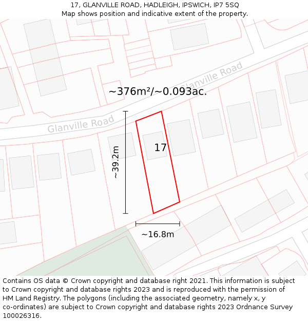 17, GLANVILLE ROAD, HADLEIGH, IPSWICH, IP7 5SQ: Plot and title map