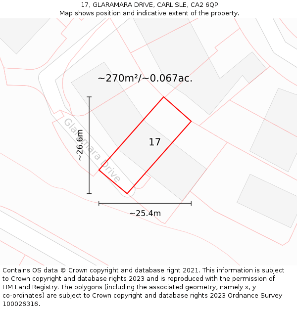 17, GLARAMARA DRIVE, CARLISLE, CA2 6QP: Plot and title map