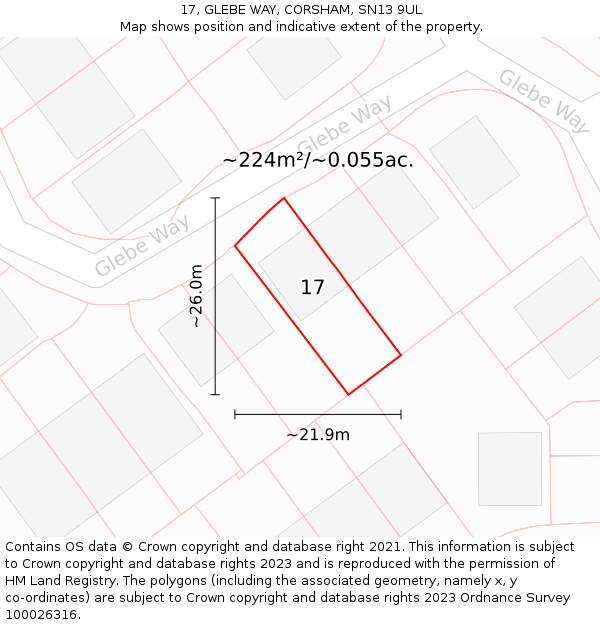 17, GLEBE WAY, CORSHAM, SN13 9UL: Plot and title map