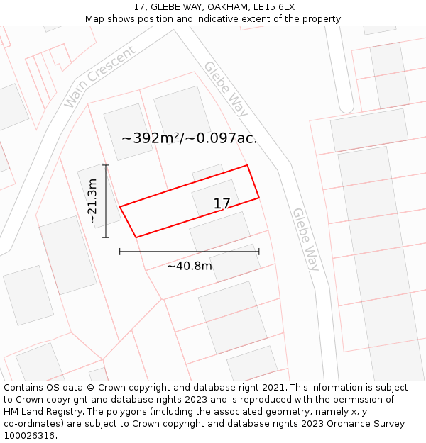 17, GLEBE WAY, OAKHAM, LE15 6LX: Plot and title map