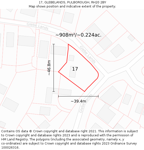 17, GLEBELANDS, PULBOROUGH, RH20 2BY: Plot and title map
