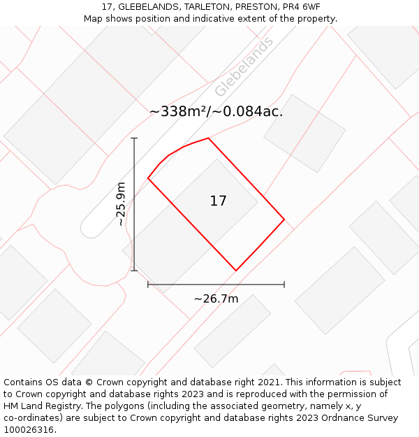 17, GLEBELANDS, TARLETON, PRESTON, PR4 6WF: Plot and title map