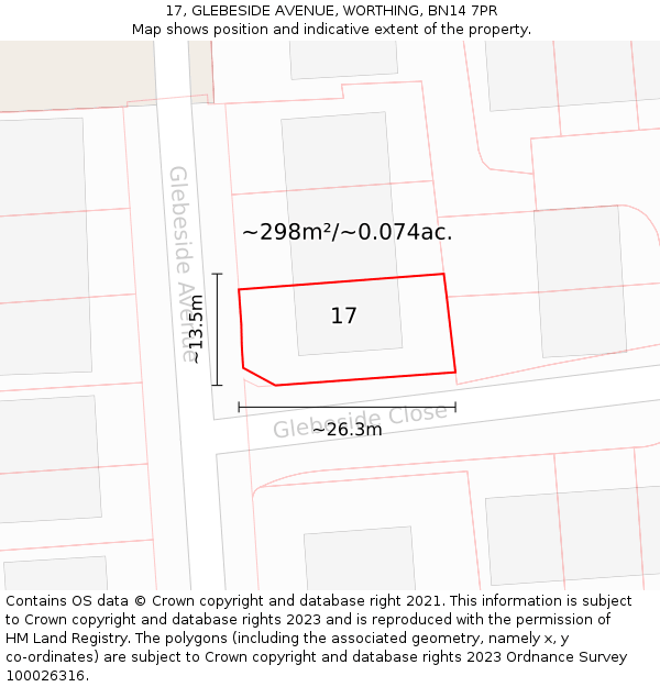 17, GLEBESIDE AVENUE, WORTHING, BN14 7PR: Plot and title map