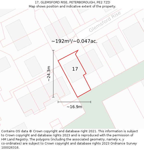 17, GLEMSFORD RISE, PETERBOROUGH, PE2 7ZD: Plot and title map
