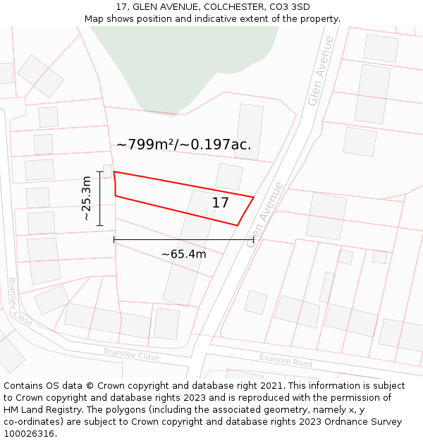 17, GLEN AVENUE, COLCHESTER, CO3 3SD: Plot and title map