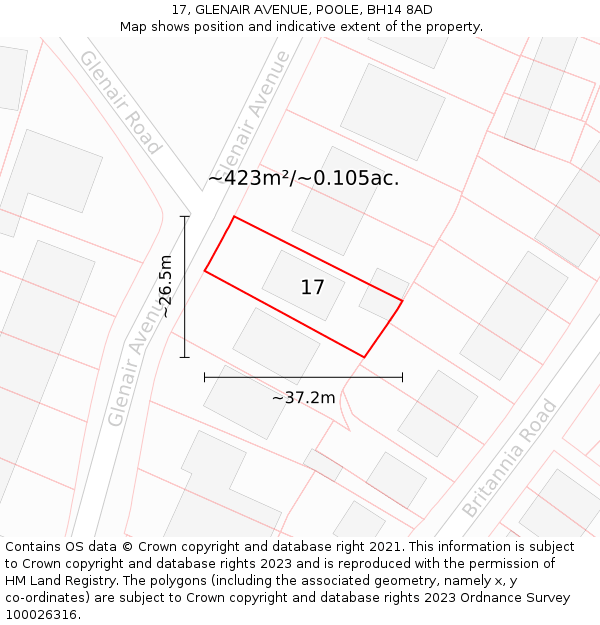 17, GLENAIR AVENUE, POOLE, BH14 8AD: Plot and title map
