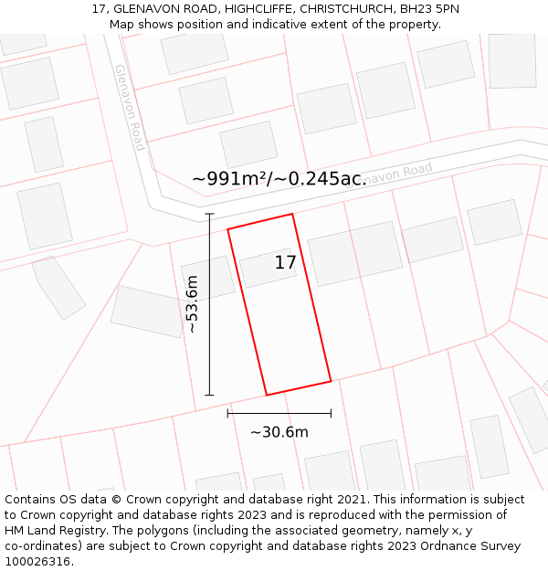 17, GLENAVON ROAD, HIGHCLIFFE, CHRISTCHURCH, BH23 5PN: Plot and title map