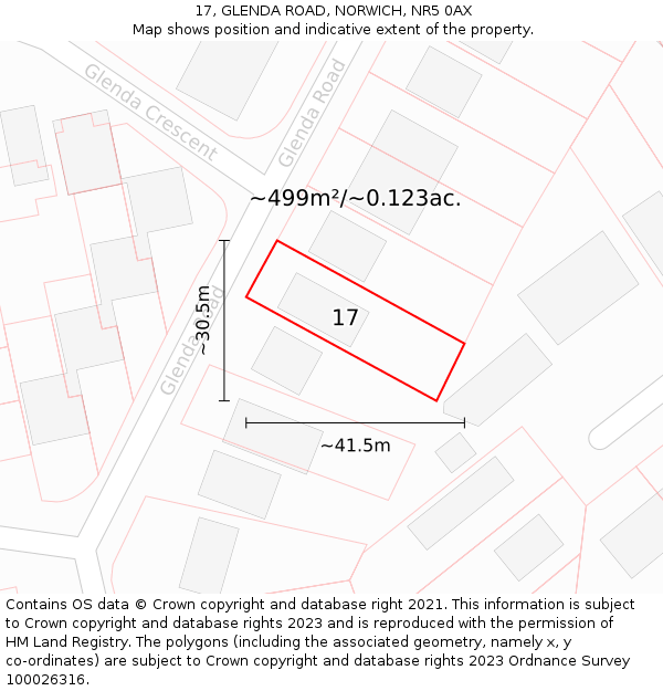 17, GLENDA ROAD, NORWICH, NR5 0AX: Plot and title map