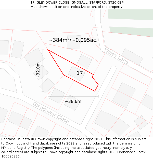 17, GLENDOWER CLOSE, GNOSALL, STAFFORD, ST20 0BP: Plot and title map