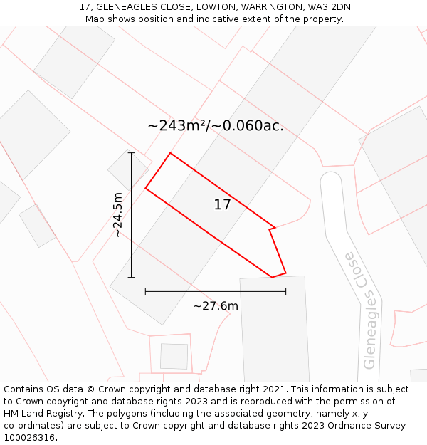 17, GLENEAGLES CLOSE, LOWTON, WARRINGTON, WA3 2DN: Plot and title map
