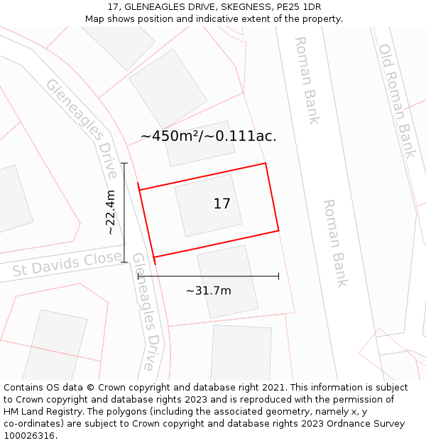 17, GLENEAGLES DRIVE, SKEGNESS, PE25 1DR: Plot and title map