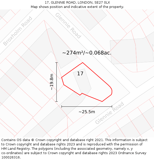17, GLENNIE ROAD, LONDON, SE27 0LX: Plot and title map