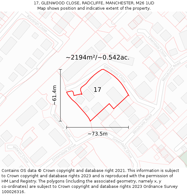 17, GLENWOOD CLOSE, RADCLIFFE, MANCHESTER, M26 1UD: Plot and title map