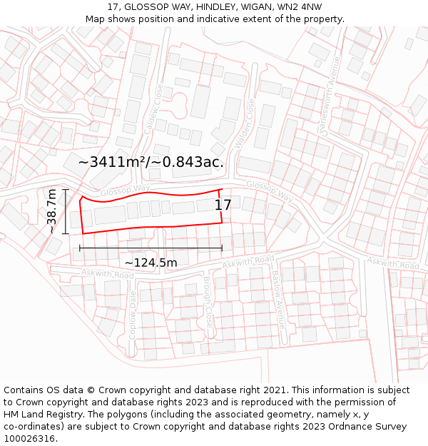 17, GLOSSOP WAY, HINDLEY, WIGAN, WN2 4NW: Plot and title map